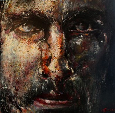 Visage d'homme zoomé de face. Sombre et terrifiant
