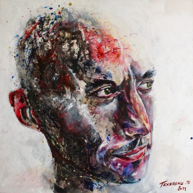 Portrait d'homme chauve de trois quart. Regard porté au loin et volontaire