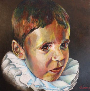 Jeune garçon en collerette renaissance. Claire obscure