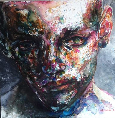 Portrait d'homme entre figuration et abstraction.