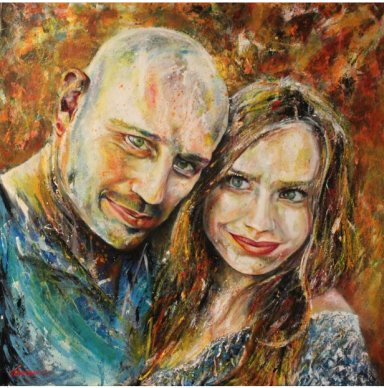 Portrait du père et de sa fille dans des tons chaud.