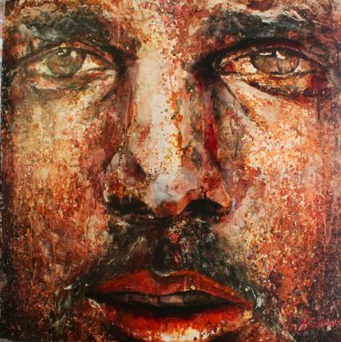 Portrait. Homme Zoomé. Or. Cuivre. Chaud.
