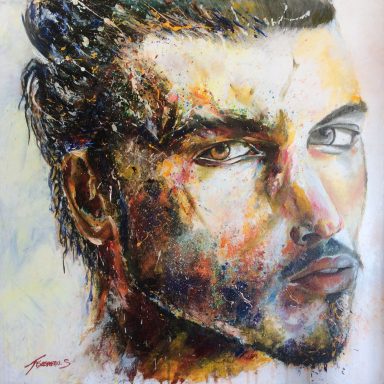 Portrait de jeune homme de profil. Beau . Cheveux long. Yeux clairs